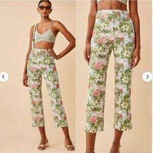NWT Reformation Pinegrove High Rise Linen Pants in Summer of Love Floral Size 2